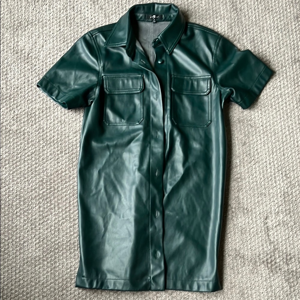 7 For All Mankind Green Faux Leather Dress